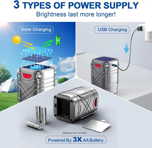 Miniatura 2 de LETMY Paquete de 4 linternas de camping, linternas LED recargables, linternas de huracán alimentadas por batería solar con 3 formas de alimentación