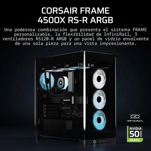 Miniatura 2 de Corsair Frame 4500X RS-R ARGB - Chasis para PC semitorre con vidrio panorámico – Sistema de montaje InfiniRail, compatible con radiadores duales