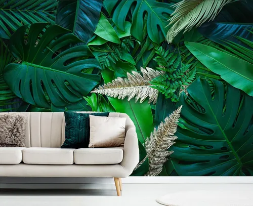 Papel tapiz verde tropical, 108 x 75 pulgadas, hoja de selva mural de pared para dormitorio, sala de estar, guardería (no se pega ni se pega)