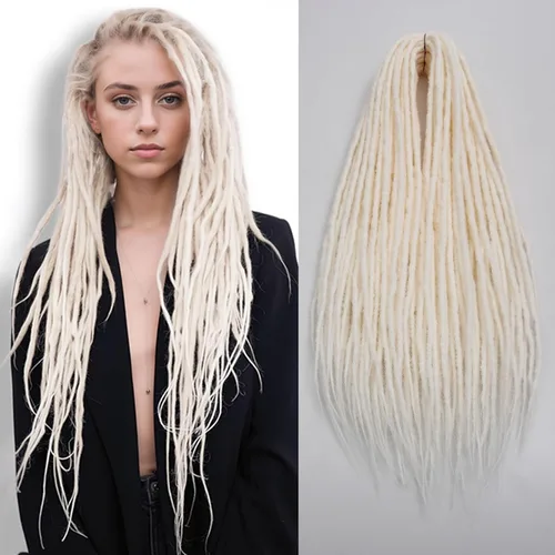 Miniatura 20 de 20 hebras de 24 pulgadas, extensiones de rastas color burdeos, rastas de cabello de ganchillo para mujer, hechas a mano, suaves, trenzas de cabello