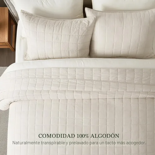 Miniatura 2 de EVERGRACEHOME Juego de Ropa de Cama Acolchado con Puntada de Caja de 100% Algodón Tamaño Queen 3 Piezas, Cobertor Lavado como Prenda Ligero Suave