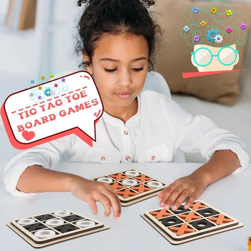 Miniatura 6 de Juego de 12 juegos de madera para niños, juego de mesa de madera XO, juego de mesa clásico para niños y niñas, juegos educativos, relleno de bolsas