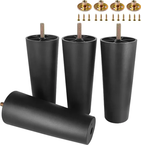 Miniatura 9 de 4 patas de plástico para muebles de 1-1/2 pulgadas, patas de sofá negras, patas redondas para muebles, patas de repuesto para sofá con tuercas