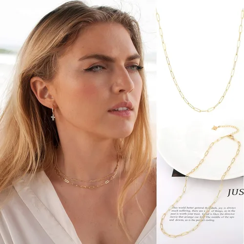 Miniatura 6 de Gargantilla de oro de 18 quilates, joyería delicada para mujeres de 16 pulgadas, con dije, cadena de eslabones