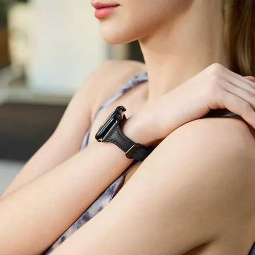 Miniatura 6 de 2 paquetes de correas delgadas de cuero genuino compatibles con Apple Watch de 38mm 40mm 41mm 42mm 44mm 45mm 49mm, correas delgadas de cuero de capa