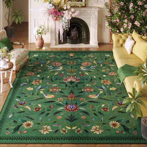 Miniatura 34 de Alfombra de entrada vintage con medallón floral de 2 x 3 pulgadas, lavable a máquina, alfombra de entrada de pelo bajo, suave, pequeña, alfombra