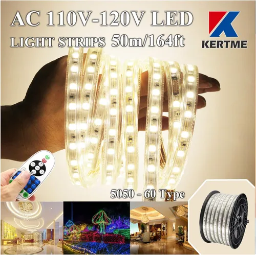 Tira de luces LED tipo 5050-60 CA de 110-120 V, flexible, impermeable, regulable, multimodos de luz LED + control remoto de 23 teclas para 2-Blanco