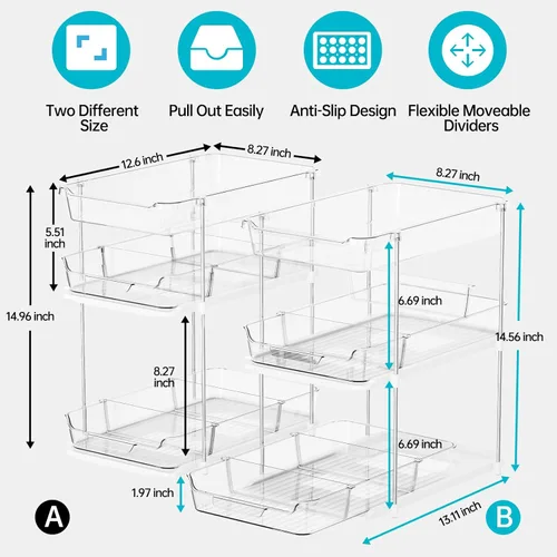 Miniatura 3 de Delamu 2 juegos de 3 niveles de organizadores y almacenamiento para debajo del fregadero del baño, organización y almacenamiento de despensa Blanco