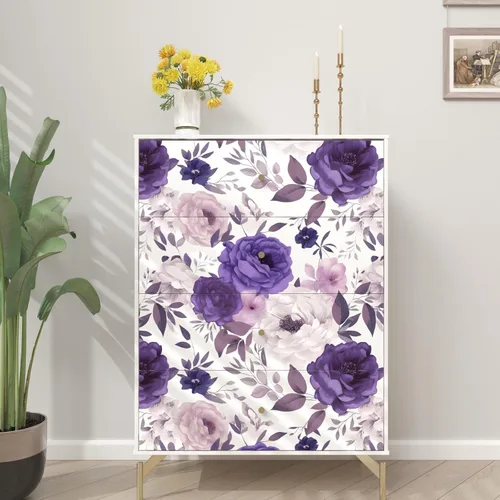 Miniatura 5 de BOKEBEVE Papel de Contacto Floral de Rosas Blancas y Moradas Despegar y Pegar Papel Tapiz Boho Papel de Pared para Encimera de Cocina Gabinete Apto