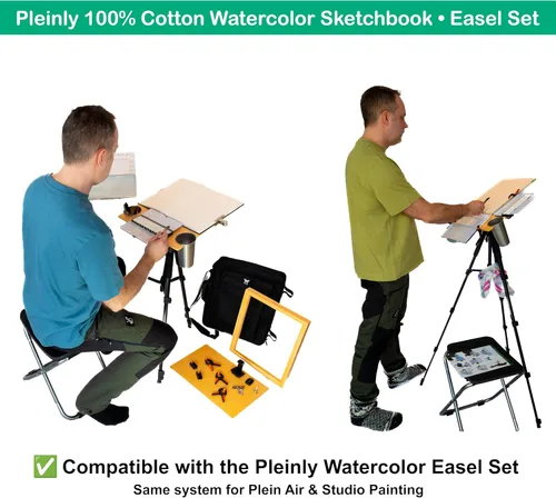 Miniatura 9 de Pleinly Cuaderno de bocetos de acuarela 100% algodón, 8 x 12 pulgadas, prensado en caliente, 300 GSM, 52 páginas, se abre completamente plano, papel