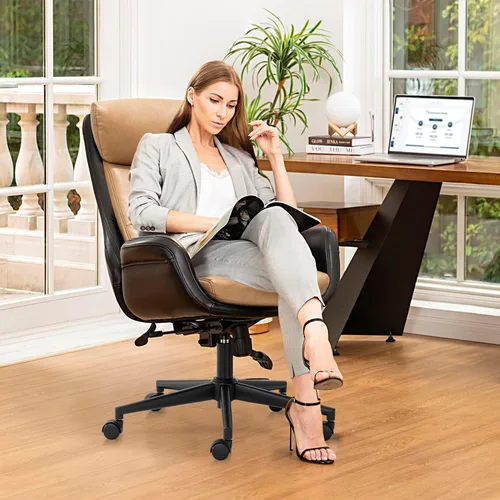 Miniatura 3 de Glitzhome Silla de oficina de respaldo alto, moderna silla giratoria ergonómica de oficina, silla de escritorio ajustable para oficina en casa
