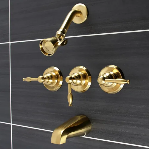 Miniatura 2 de Kingston Brass KB237KL Knight - Grifo de ducha y bañera de tres manijas, latón cepillado