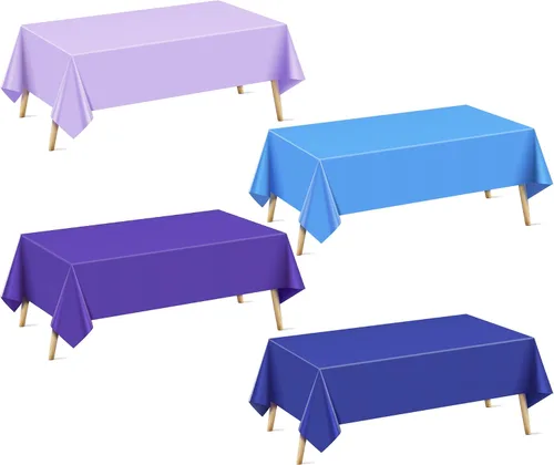 Miniatura 42 de Mantel rectangular de la serie azul y verde, 4 piezas, 54 x 72 pulgadas, color sólido, impermeable y a prueba de derrames, mantel de plástico