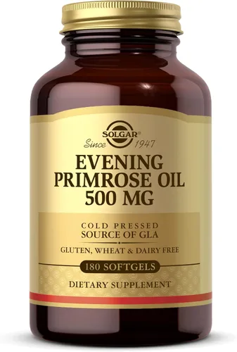 Solgar Aceite de onagra de 500 mg, 180 cápsulas blandas, promueve una piel saludable y la salud cardiovascular, apoyo nutricional para mujeres, sin