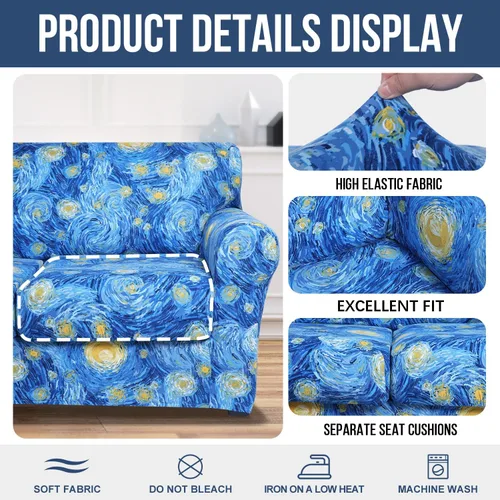 Miniatura 4 de hyha Funda para sofá, fundas para sofá biplaza, diseño floral, elásticas, estampadas, 3 piezas, fundas para sofá de 2 cojines separados, protector