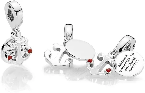 Miniatura 2 de MiniJewelry Abalorio de corazón de brújula de ancla de barco para pulseras, collares, dijes, dijes, plata de ley, regalo para mujeres, hermana