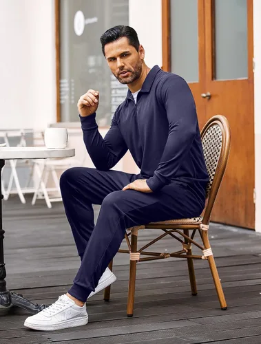 Miniatura 3 de COOFANDY Conjunto deportivo deportivo de 2 piezas para hombre, con cremallera de un cuarto