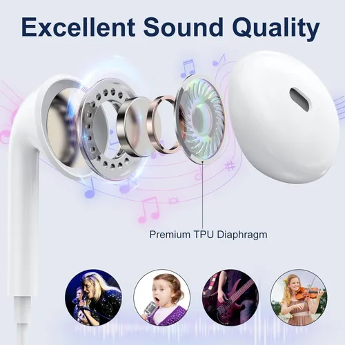 Miniatura 3 de Paquete de 2 auriculares con cable para iPhone, auriculares con cable, micrófono integrado y control de volumen compatibles con iPhone
