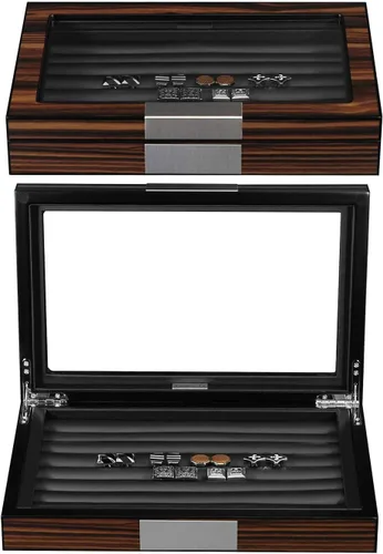 Miniatura 3 de Caja de gemelos de madera con ventana de cristal para gemelos, organizador de anillos y caja de gemelos para hombres con capacidad para 36-46 pares