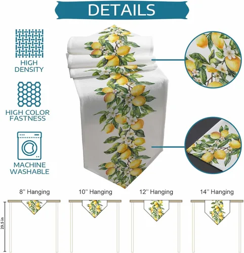 Miniatura 7 de Caminos de mesa triangulares de algodón y lino pequeños de 36 pulgadas, limones de verano, remolinos florales blancos, bufandas de tocador