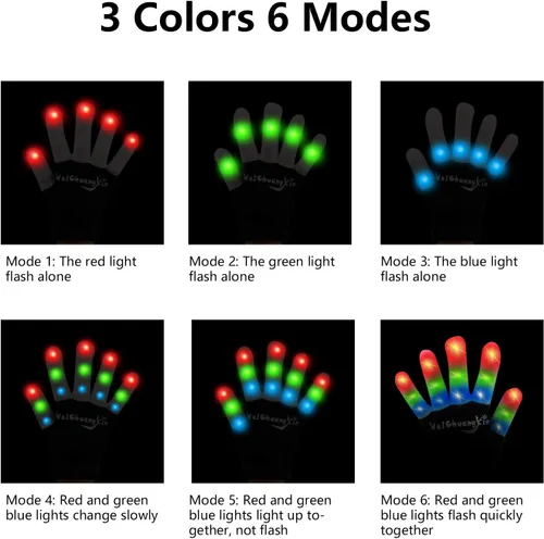 Miniatura 2 de WEICHUANGXIN - Guantes LED, luces en los dedos, 6 modos intermitentes, LED cálidos guantes, M
