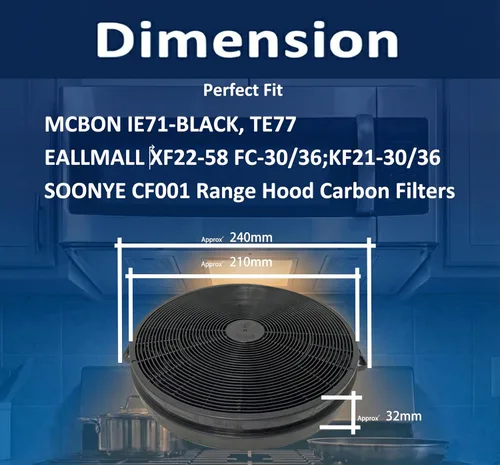 Miniatura 4 de Filtros de ventilación de carbono IE71 de 7.87 pulgadas compatibles con MCBON IE71-BLACK, TE77, VEVOR 900CFM filtro de carbón