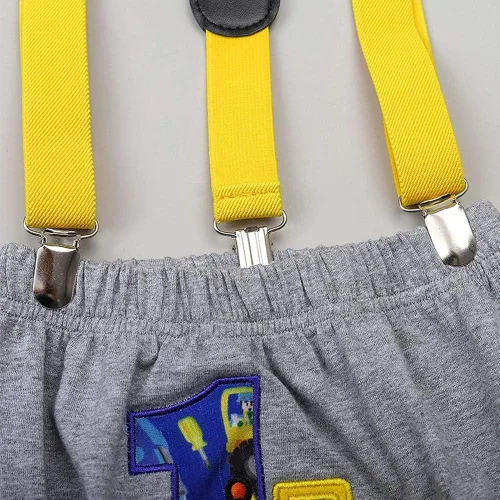 Miniatura 53 de IDOPIP Traje formal para bebé niño para el primer cumpleaños de Cake Smash con corbatín y tirantes y pantalones cortos para sesión de fotos