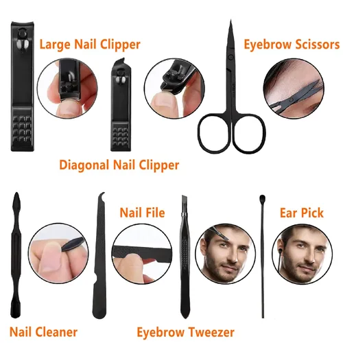 Miniatura 4 de Juego de manicura para hombres, cortaúñas, juego de cuidado personal, kits de aseo de uñas, juego de cuidado de uñas para viajes, herramientas