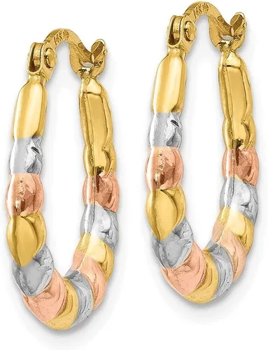 Miniatura 2 de Auriga Fine Jewelry Aretes de aro festoneados huecos chapados en rodio blanco y rosa de 14 quilates (L-0.630 in, W-0.551 in) regalo para mujer