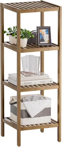 SMIBUY Estantería de almacenamiento para baño, organizador de estantes de bambú de 4 niveles, unidad de estante multifuncional para sala de estar,