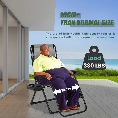 Miniatura 8 de Silla acolchada de gravedad cero de gran tamaño, sillón reclinable para patio al aire libre con portavasos ajustable para patio, piscina, cubierta