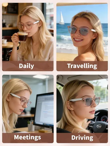 Miniatura 9 de Gafas Bluetooth para mujeres y hombres con Bluetooth 5.4, gafas de traducción con bloqueo de luz azul y lentes de cambio de color, asistente de voz