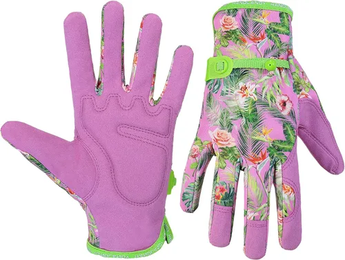 Miniatura 8 de HANDLANDY Work Gloves for Women, Breathable Leather Gardening Glove for Yard Maintenance, Hand Protection with Touch Screen Rosa claro
