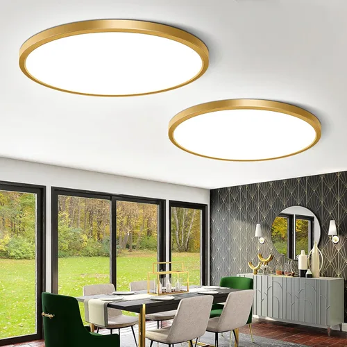 Miniatura 10 de Lámpara de techo LED dorada de 9 pulgadas, 18 W, 1800 lúmenes, 3000 K, luz blanca cálida, lámpara de techo LED redonda de perfil bajo