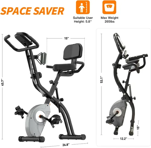 Miniatura 4 de ATIVAFIT Bicicleta de ejercicio plegable fitness para interiores, bicicleta de ciclismo magnética 3 en 1 vertical y reclinada con bandas de Negro