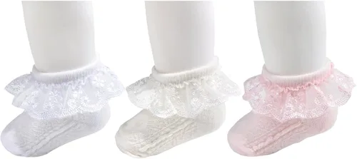 Miniatura 2 de Epeius - Calcetines con detalle de vuelo de encaje y ojales para recién nacidos, bebés y niñas pequeñas (paquete de 2346)