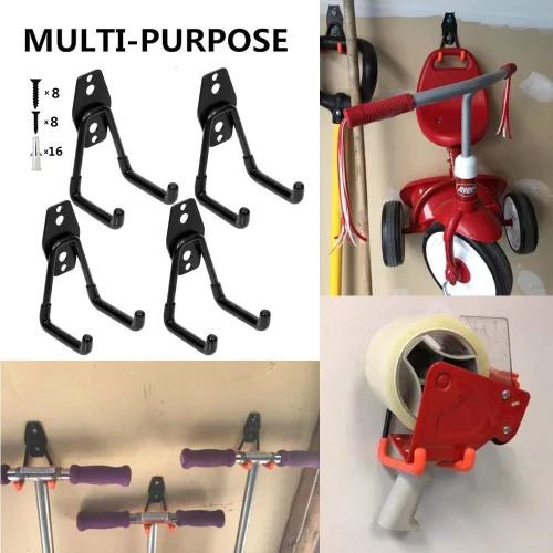 Miniatura 3 de Garaje utilitario doble ganchos, organizador de almacenamiento de acero resistente para montaje en pared con revestimiento antideslizante, capacidad