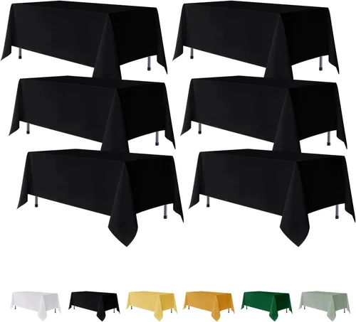 Miniatura 16 de Fitable Paquete de 6 manteles redondos negros de 70 pulgadas, resistentes a las arrugas y a las manchas, manteles de poliéster lavables para bodas