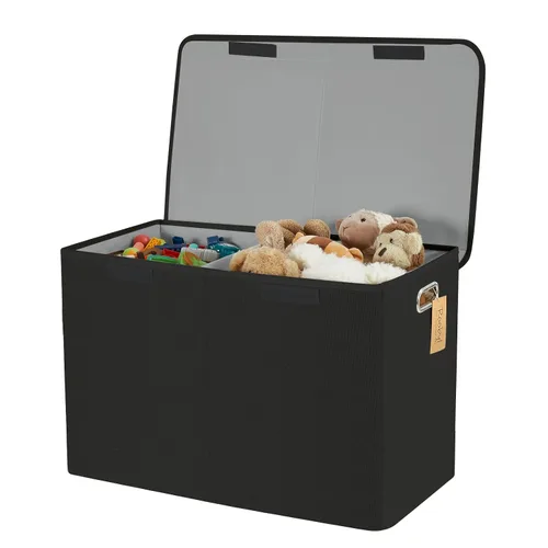Miniatura 11 de Caja de juguetes grande con tapa abatible, contenedores organizadores de almacenamiento plegables con divisores y asas, cestas contenedoras