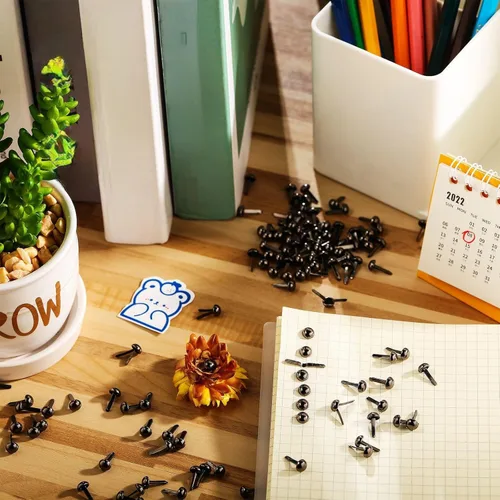 Miniatura 7 de Hotop 500 piezas de chinches de latón para manualidades de papel, sujetadores redondos de metal para arte, manualidades, proyectos escolares, Negro