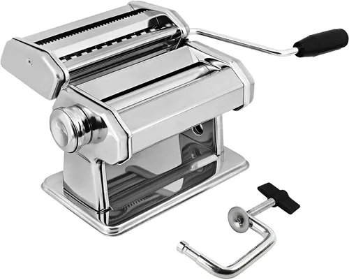 Máquina para hacer pasta manual de acero inoxidable | Con ajustes de grosor ajustables | Perfecto para fideos caseros de espagueti, fettuccini y