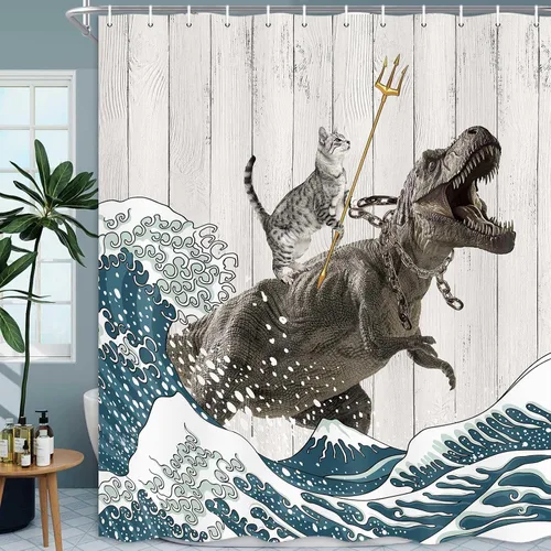 Miniatura 18 de Boziqr Divertidas cortinas de ducha para baño, bonita cortina de baño de elefante, luna, bosque, decoración rústica de granja, tela de poliéster