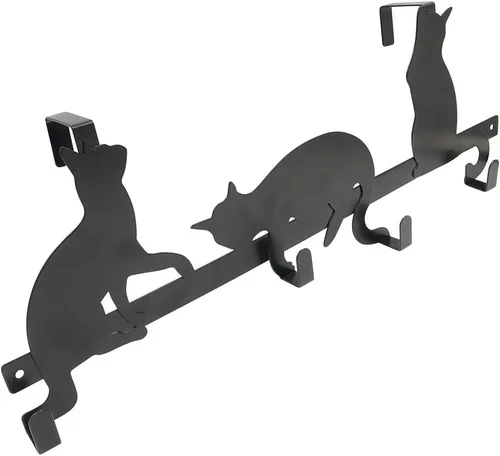Miniatura 5 de Evelots Organizador para colgar toallas y abrigos sobre la puerta, con 4 ganchos, diseño de gatito, fácil instalación sin herramientas, hierro