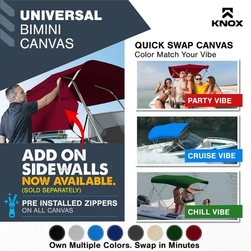 Miniatura 4 de Lona universal de repuesto Bimini de 4 arcos, lona superior Bimini solo con funda de almacenamiento con cremallera, grado marino 900D, impermeable