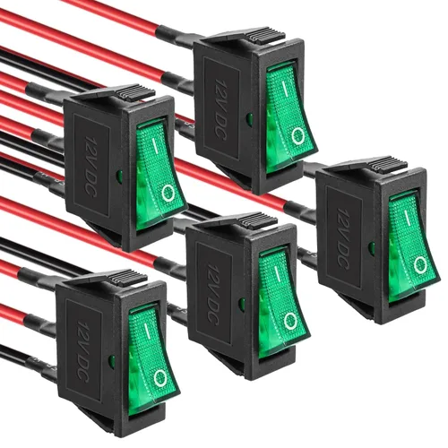 Miniatura 9 de KCD3 SPST de encendido/apagado de 3 pines, 2 posiciones, interruptor basculante instantáneo DC 12V-24V 30A con LED verde para barco - Paquete de 5
