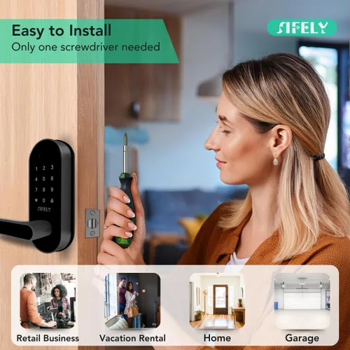 Miniatura 7 de Cerradura de puerta inteligente de huellas dactilares con mango y teclado: acceso remoto WiFi integrado, entrada sin llave para puerta delantera