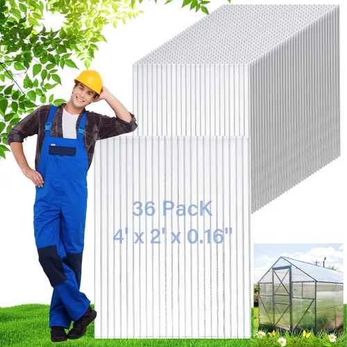 Miniatura 7 de Tatuo Paquete de 6 Paneles de Invernadero de Policarbonato de 4' X 2' X 0.16'' Láminas de Policarbonato Paneles de Techo de Doble Pared Impermeables