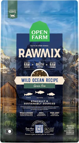 Miniatura 8 de Open Farm, RawMix Alimento seco para gatos, croquetas repletas de proteínas recubiertas en caldo de huesos con trozos crudos liofilizados, formulada