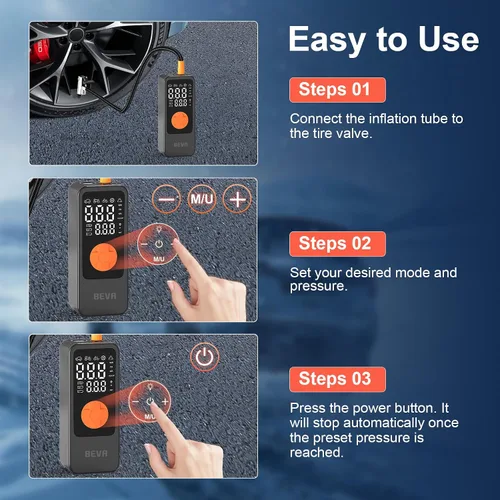 Miniatura 7 de BEVA Inflador de neumáticos, compresor de aire portátil, bomba de aire de inflado 4 veces más rápida con medidor de presión digital, inflador
