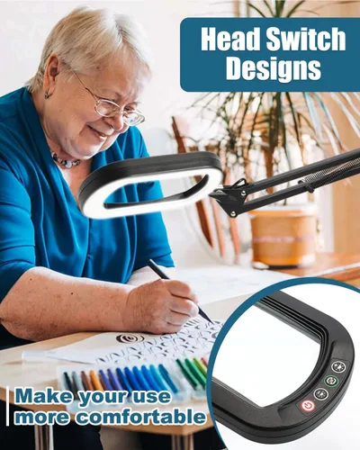 Miniatura 4 de 12 lupas con luz y soporte, lente rectangular de vidrio real, brazo giratorio grande de 2 x 16 pulgadas, lámpara de escritorio con abrazadera